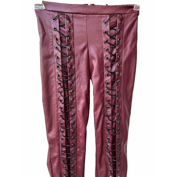 Line & Dot Women's Red Vegan Leather Juniper Lace up Corset Leggings Size S - Picture 13 of 15